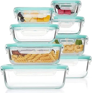 8 Pack Glass Meal Prep Containers Airtight Leak Proof Bento Boxes Microwave Safe - Picture 1 of 7