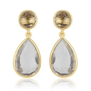 Women's Teardrop Earring in Gold Plated With Crystal Quartz For Anniversary Gift - Picture 1 of 6