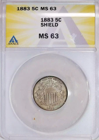 1883 SHIELD NICKEL no rays Uncirculated Liberty STARS Die Cracks UNC ANACS MS63 Cover