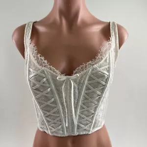Victoria's Secret Dream Angels Long Line Balconet Bustier Bra Ivory Plaid L NWT - Picture 1 of 12