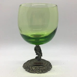 Antique Ornate Pewter Base Cherub Stem Green Glass Goblet Dated 1873 - Picture 1 of 16