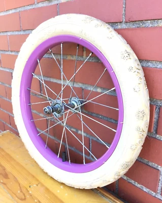 Rueda delantera púrpura de bicicleta de 16" con neumático blanco de 1,95" Mini-BMX bicicleta para niños #J59 Foto 1 de 3