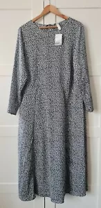 BNWT H&M Dress Size 18 Front Split Calf Length Blue Multi Long Sleeve Tie Back - Picture 1 of 11