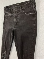 EXPRESS Women's Size 6 Long w27 Black Denim Distressed Mid-Rise Skinny Jeans