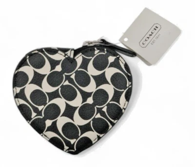 Monedero Coach de lona con firma de corazón blanco y negro F61634 Foto 1 de 4