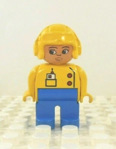 Lego Duplo Figure Woman Airport Worker yellow helmet yellow blue vint. app. 2001 - Picture 1 of 3