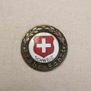 VTG Automobile Car Badge Switzerland Schweiz Round Flag Metal Round Rare 36 mm - Picture 1 of 7