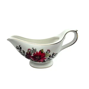 Grace Teaware Christmas Poinsettia Porcelain Footed Gravy Boat New - Picture 1 of 8