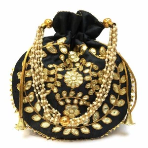 POCHETTE ETHNIQUE INDIENNE FAITE MAIN SOIE POTLI BATWA SAC POCHETTE FEMMES FILLES DAMES - Photo 1/3