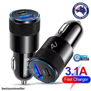 Car Phone Charger 32W 2 Port Dual USB A C PD Metal 12V Cigarette iPhone Charging - Photo 1 sur 5