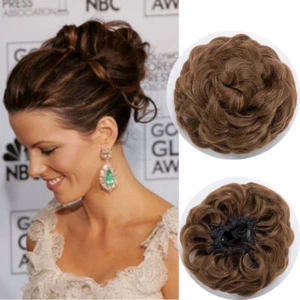 100% Natural Drawstring Bun Hair Piece Scrunchie Hair Extensions as Human Brown - Picture 1 of 22