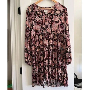 Knox Rose Black Pink Multi Paisley Boho Prairie Size S Midi Dress Empire Waist - Picture 1 of 6