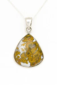 925 Sterling Silver Coral Fossil Agate Pendant Necklace - Picture 1 of 5