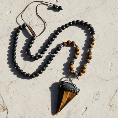 Amuleto de obsidiana ojo de tigre collar punta de flecha cuentas Mala colgante curativo Foto 1 de 4