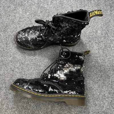 Botas Dr Martens Mujer Talla 8 Negras 1460 Pascal Lentejuelas Combate Con Cordones Foto 1 de 4