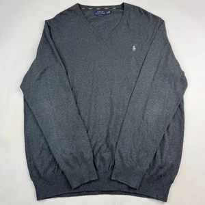 Polo Ralph Lauren Mens XLT Dark Gray V-Neck Pima Cotton Knit Pullover Sweater - Picture 1 of 11