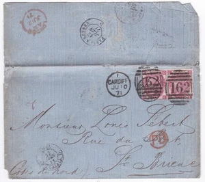 1871 QV PAIR OF 3d ROSE STAMPS ON TROEDYRHIW COAL MINING COMPANY LETTER ~FAULTS - Picture 1 of 5
