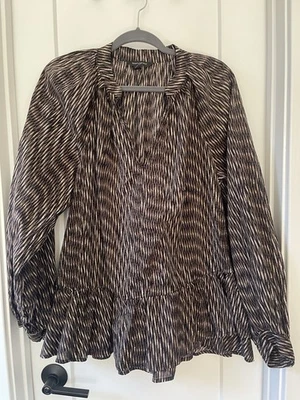 Banana Republic Women's Long Puff 3/4 Sleeve Size XL Cotton Brown Blk Geometric - Image 1 of 4