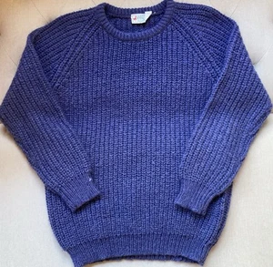 Vintage 80s Mohair Acrylic Blend Chunky Knit Fisherman Sweater, Medium  - Picture 1 of 3