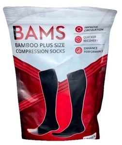 BAMS Unisex Bamboo Plus Size Compression Socks Knee High Black Color XL - Picture 1 of 5