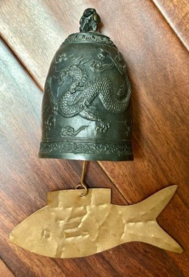 5-дюймовый китайский бронзовый висячий храмовой колокол перезвон ветра дракона - Изображение 1 из 4