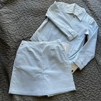 Chaqueta y pantalón corto LIZGOLF Claiborne 2 piezas azul/blanco Seersucker talla 14/L, nuevo con etiquetas Foto 1 de 4