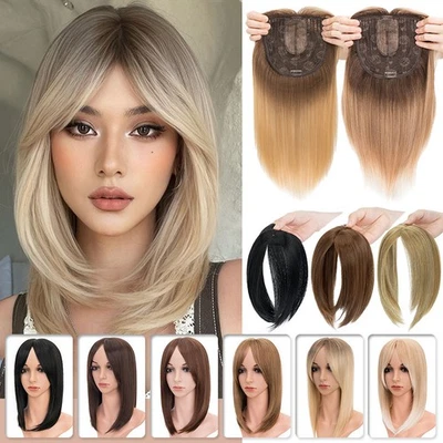 Toppers de cabello transpirables clip base encaje seda en extensiones de cabello toupee con flequillo Foto 1 de 4