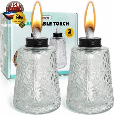Paquete de 2 antorchas para exterior, mesa de vidrio lámpara de aceite de citronela antorchas con mecha Foto 1 de 4