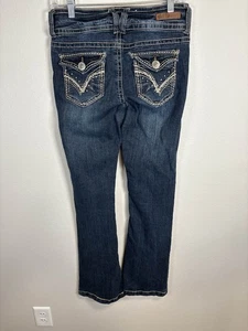 WallFlower Jeans Damen Bootcut dunkle Waschung verzierte Taschen Größe 7 - Bild 1 von 5