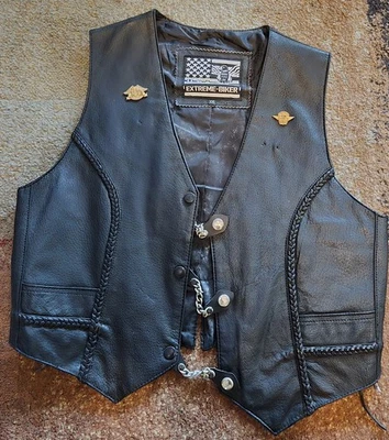 Vintage USA Extreme Biker Women’s black braided leather vest - Image 1 of 2
