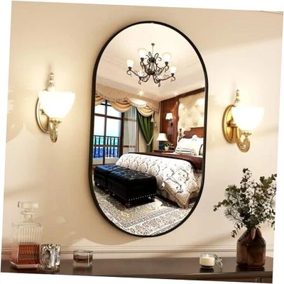  20"x28"Oval Bathroom Mirror Wall Mounted Chic Brushed Metal 28"L x 20"W Black - Image 1 of 4