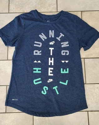 Nike Girl's Graphic T-Shirt Short-Sleeved The Running Hustle Size Medium Shirt - Image 1 of 4