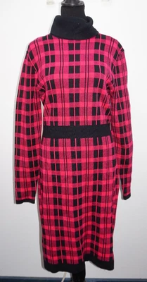 Vestido midi suéter a cuadros rosa negro de Wendy Williams para mujer talla L cuello tortuga Foto 1 de 4