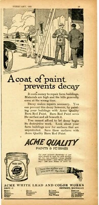 1921 Print Ad of ACME White Lead & Color Works Barn Red Paint - Image 1 of 2