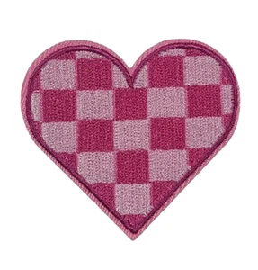 Pink & Dark Pink Checkered Heart - Embroidered Patch - Picture 1 of 2