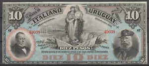 BANCO ITALIANO DEL URUGUAY 1887 - Banknote von 10 Pesos - siehe Qualität - selten - Bild 1 von 12