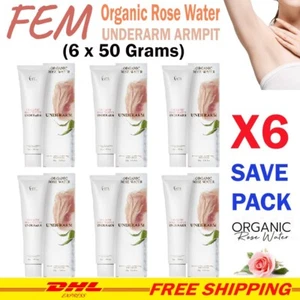 X6 FEM Organic Rose Water Underarm Care Cream 50g Odor Deodorant Brighten Clear - Picture 1 of 16