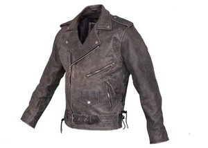 Chaqueta blindada para motociclista con cinturón Marlon Brando de cuero envejecido para hombre - Imagen 1 de 5