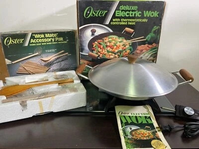 Oster Deluxe Wok Eléctrico 693-01 y Wok Accesorio Pak DuPont con Cajas Asiáticas Foto 1 de 4