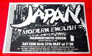 Japan/Modern English Hammersmith Gig Vintage ORIG 1981 Press/Mag ADVERT 3.5"x2.5 - Imagen 1 de 3