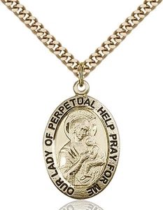 Collana con ciondolo medaglia Vergine Maria perpetuo aiuto riempito in oro 14 carati - Foto 1 di 1