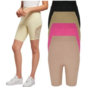 Urban Classics Ladies High Waist Lace Inset Cycle Shorts Sports Pants - Picture 1 of 56