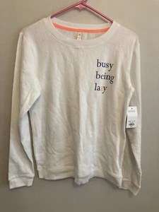 So Intimates Pajama Holiday Top Busy Being Lazy White Long Sleeve Size XS - Picture 1 of 13