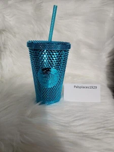 NEU Starbucks Summer 2023 Blue Chrome Teal Studded 16oz Grande Cold Cup Tumbler - Bild 1 von 6