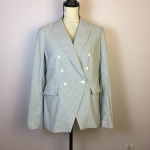 NWOT Carolina Belle Blazer Jacket Sz L Womans Blue White Double Breasted Striped - Picture 1 of 16