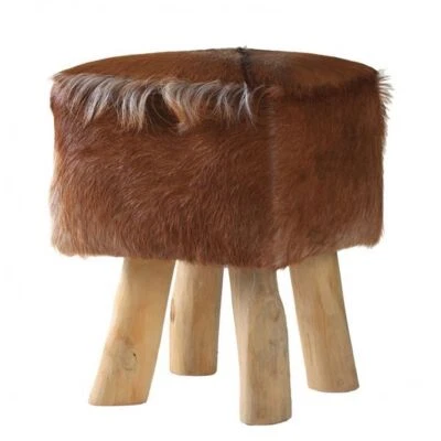 Hocker aus Teakholz und Ziegenfell 30 x 42 cm Sitz-Hocker Schemel wohnfreuden - Bild 1 von 3