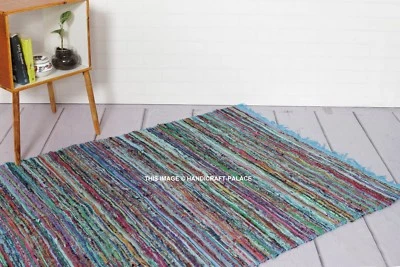 LARGE CHINDI RAG RUG HAND LOOMED INDIAN FAIR TRADE RECYCLED WOVEN MAT 4*6 FT RUG - Image 1 of 4