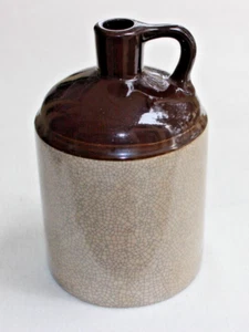 VINTAGE RUSTIC PRIMITIVE STONEWARE CROCK JUG 2 TONE CRACKLE GLAZED - Picture 1 of 6