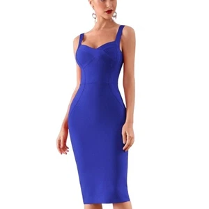 Abito fascia midi sera bodycon elastico al ginocchio senza maniche con spalline larghe - Foto 1 di 10