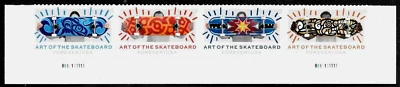 ART OF THE SKATEBOARD 2023 US 5763 GRAPHIC ART POSTAGE XF FOREVER 4 STAMP P# SET - Image 1 of 2